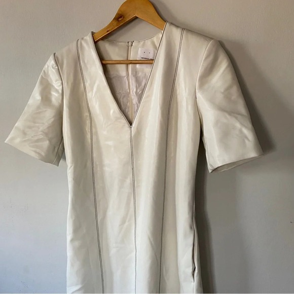 MARIA MCMANUS Topstitch Detail V-neck Midi Dress In Ivory Size 2 - Picture 8 of 12